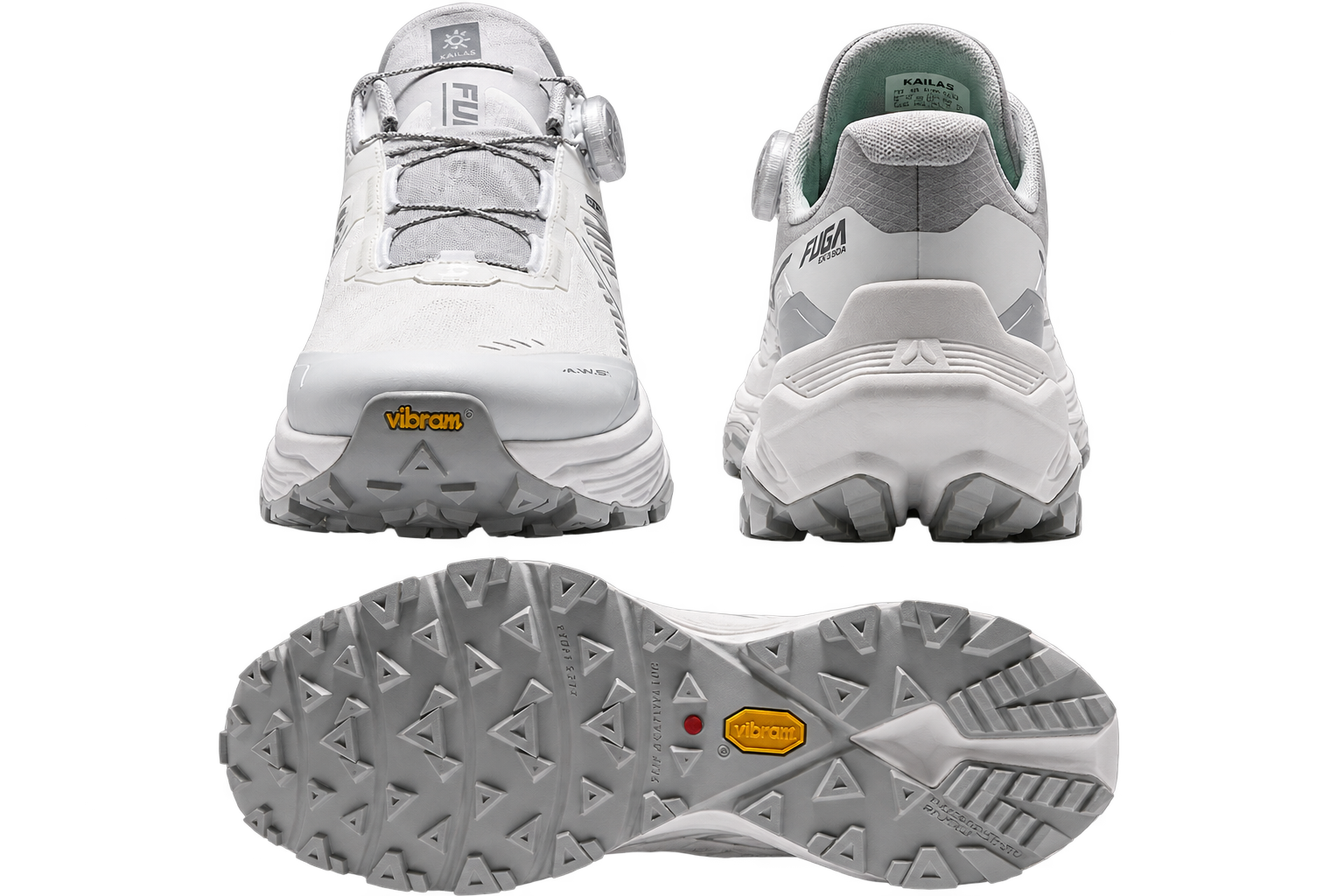 FUGA X3 BOA trail shoe front rear and outsole views